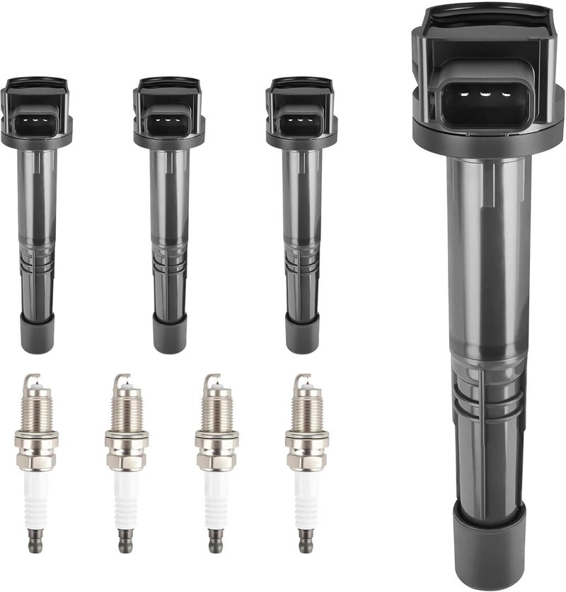 HYR Set of 4 Ignition Coil Pack and Iridium Spark Plugs Fit for 2.0L 2.4L Honda CRV Civic Accord Element Acura CSX RSX 2002-2011, L4 Replaces UF311 UF583 - Image 1